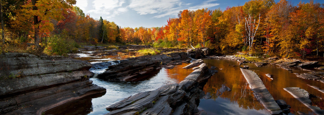 Noah Jigsaw Puzzle Autumn Bonanza Autumn colors surround Bonanza Falls on the Big Iron River in Michigan's Upper Peninsula panorama 1000 pieces