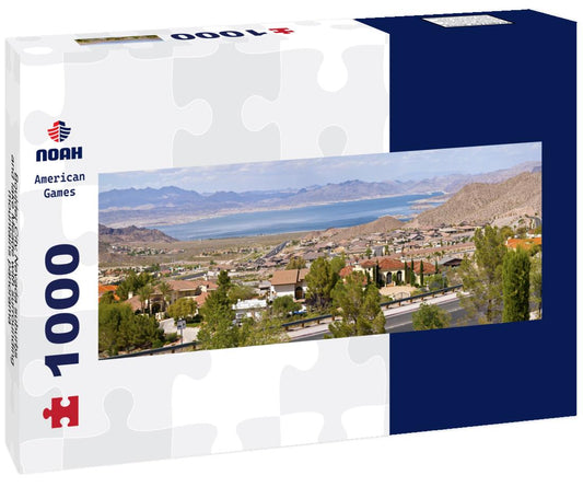 Noah Jigsaw Puzzle Boulder City Nevada suburbs and lake Meade with surrounding mountains panorama panorama 1000 pieces