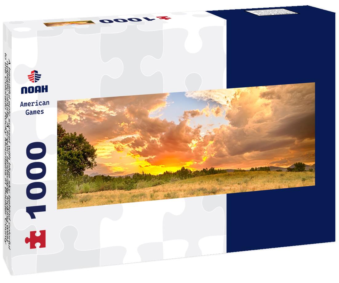 Noah Jigsaw Puzzle A beautiful epic sunset with blue sky behind colorful majestic clouds. A scenic landscape looking west to the Colorado Rocky Mountains in Boulder County where the sky meets the land panorama 1000 pieces
