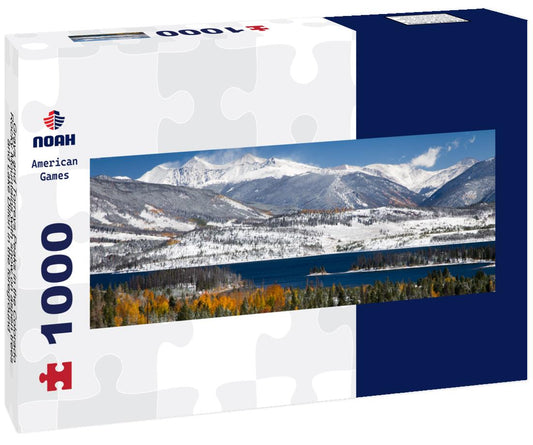Noah Jigsaw Puzzle Grays and Torreys Peaks in the Colorado Rocky Mountains with snow on aspen trees and Lake Dillon in the foreground panorama 1000 pieces