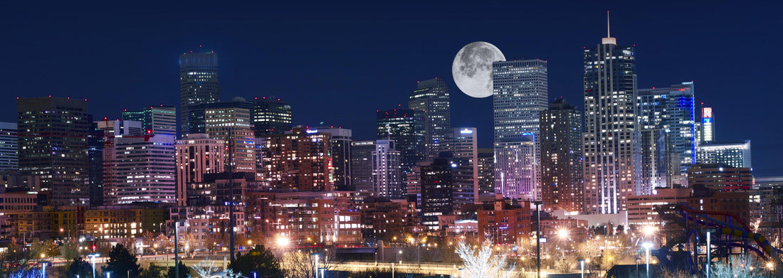 Noah Jigsaw Puzzle Denver Skyline West Side. Night in Colorado. Downtown Denver with the moon. United States panorama 1000 pieces