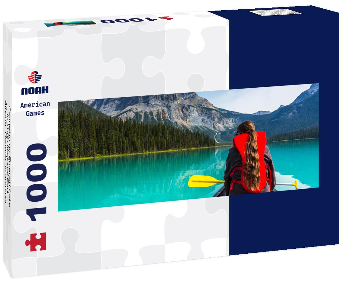 Noah Jigsaw Puzzle Canoeing on Emerald Lake in Yoho National Park, Alberta, Canada, in summer panorama 1000 pieces