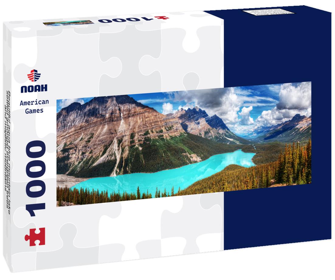 Noah Jigsaw Puzzle Beautiful aqua blue mountain lake settled amongst evergreen trees and majestic mountains panorama 1000 pieces