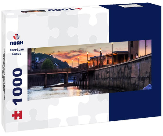 Noah Jigsaw Puzzle Creekwalk and dam waterfall in Prattville, Alabama at dusk panorama 1000 pieces