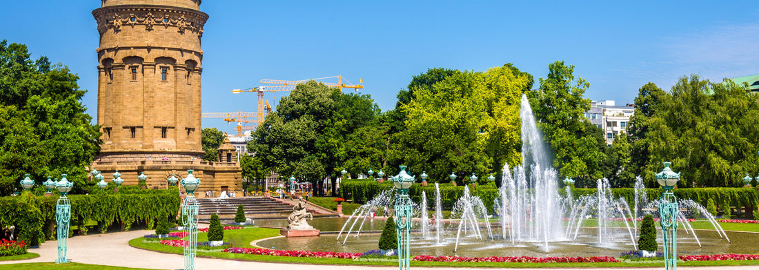Noah Jigsaw Puzzle Fountain and Water Tower on Friedrichsplatz in Mannheim, Germany panorama 1000 pieces