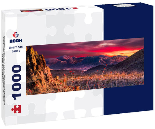 Noah Jigsaw Puzzle Breathtaking sunset in Big Bend National Park with bright orange ocotillo flowers in the foreground panorama 1000 pieces