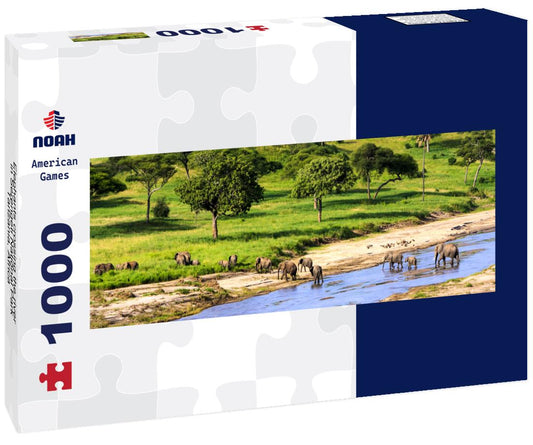 Noah Jigsaw Puzzle Elephants crossing the river in Serengeti National Park, Tanzania, Africa panorama 1000 pieces