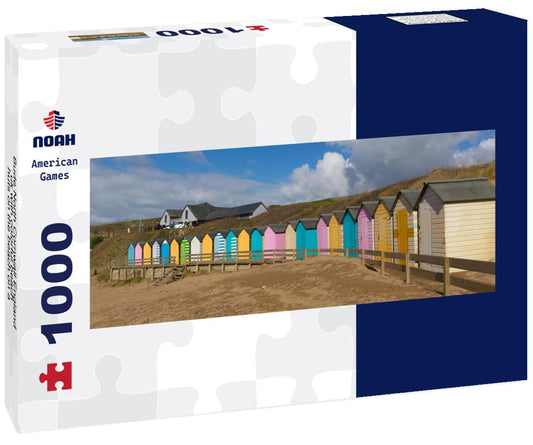 Noah Jigsaw Puzzle Bude North Cornwall England uk with colorful beach huts on the beach on a beautiful day panorama 1000 pieces