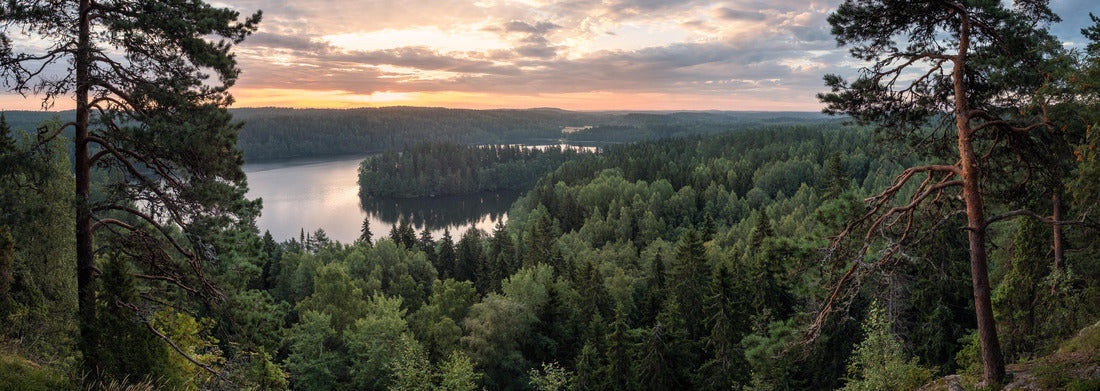 Noah Jigsaw Puzzle Landscape with lake and sunset in summer morning in Aulanko National Park, Hämeenlinna, Finland Panorama 1000 Pieces