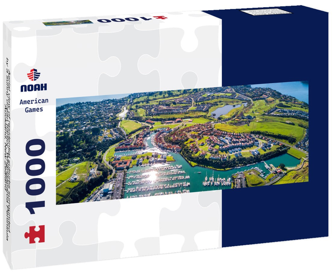 Noah Jigsaw Puzzle Aerial view of residential suburbs surrounded by a sunny ocean harbor. Whangaparoa Peninsula, Auckland, New Zealand Panorama 1000 Pieces