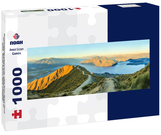 Noah Jigsaw Puzzle Breathtaking panoramic view from Roys Peak on Lake Wanaka with golden sunlight at dusk, South Island, New Zealand Panorama 1000 Pieces