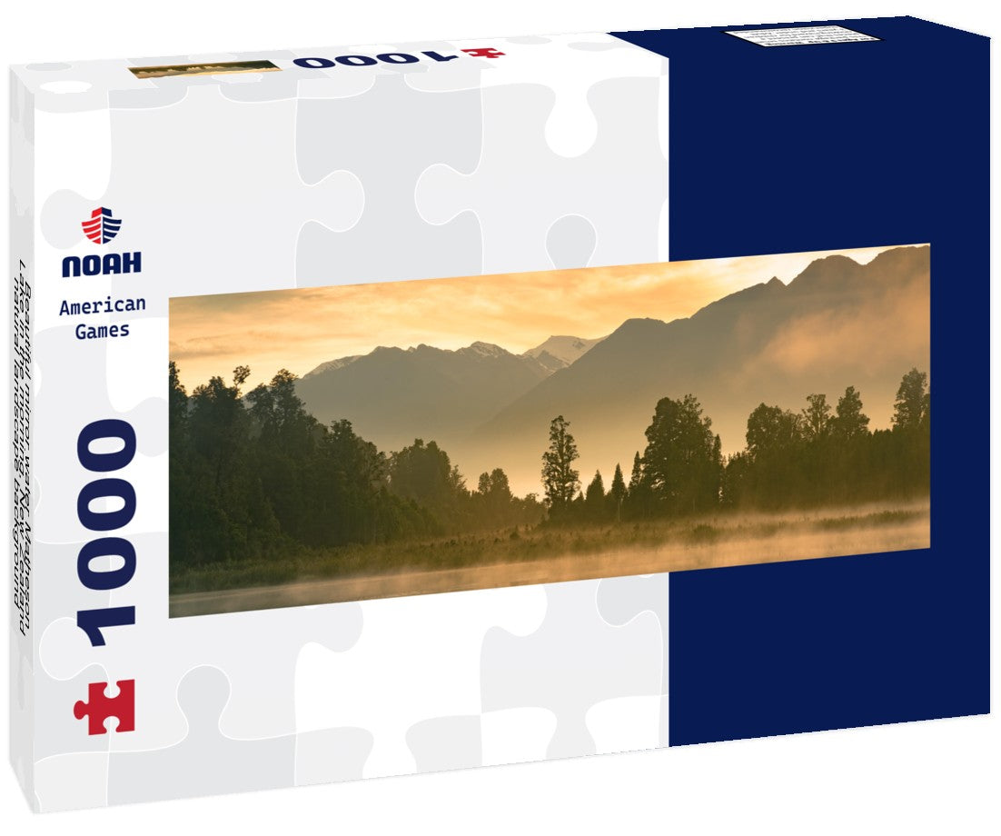 Noah Jigsaw Puzzle Beautiful mirror water Matheson Lake in the morning, New Zealand natural landscape background Panorama 1000 Pieces