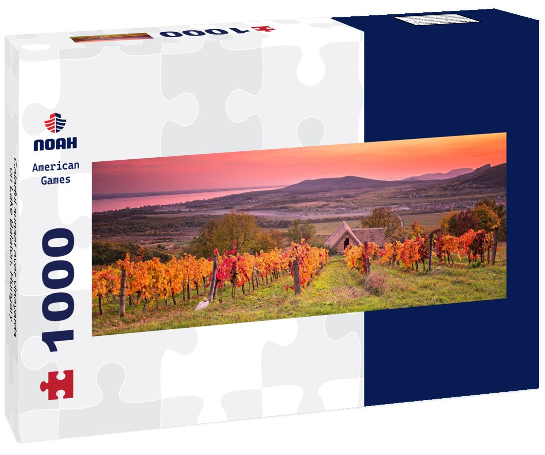 Noah Jigsaw Puzzle Colorful sunset over vineyards on Lake Balaton, Hungary Panorama 1000 Pieces