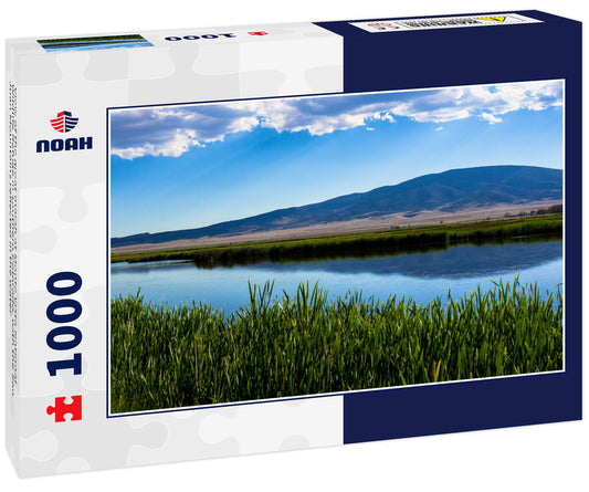 View of the great marsh at Monte Vista National Wildlife Refuge in southern Colorado, with the San Juan Mountains reflected in the water