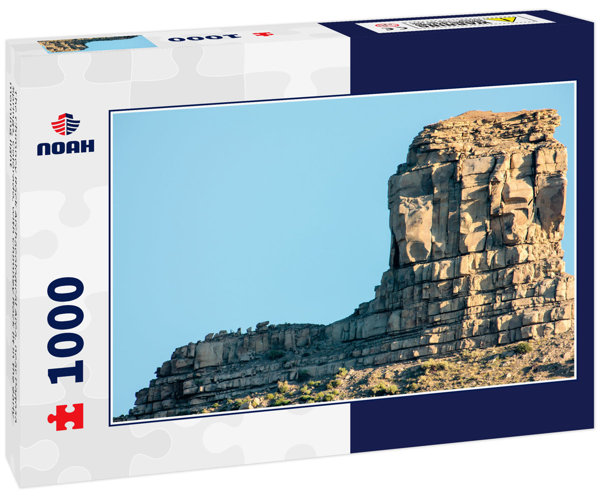 The Chimney Rock Archaeological Area, near Pagosa Springs, Colorado, with Chimney Rock lit in the early morning light