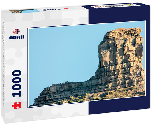 The Chimney Rock Archaeological Area, near Pagosa Springs, Colorado, with Chimney Rock lit in the early morning light