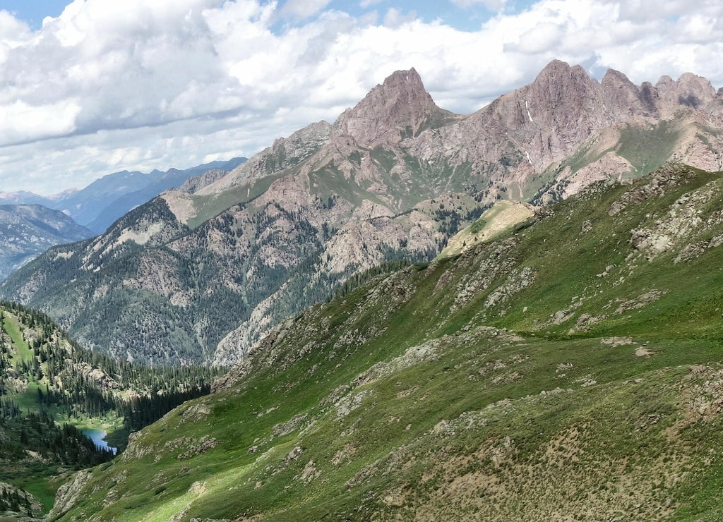 West Needle Mountains/ Pigeon Peak, Turret Peak and Mt. Eolus as seen from Overlook Point, San Juan National Forest, Colorado