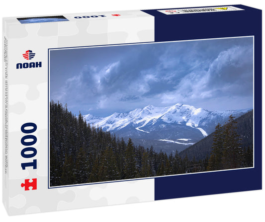 Snowy cloudy mountain peak landscape with evergreen tree forest in Arapaho National Forest, Colorado