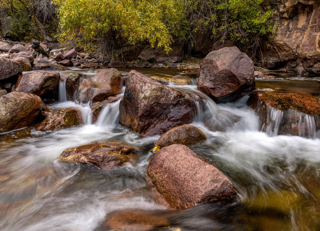 Autumn Mountain Creek - A close-up view of a mountain creek on a sunny Autumn evening at Eldorado Canyon State Park, Colorado, USA
