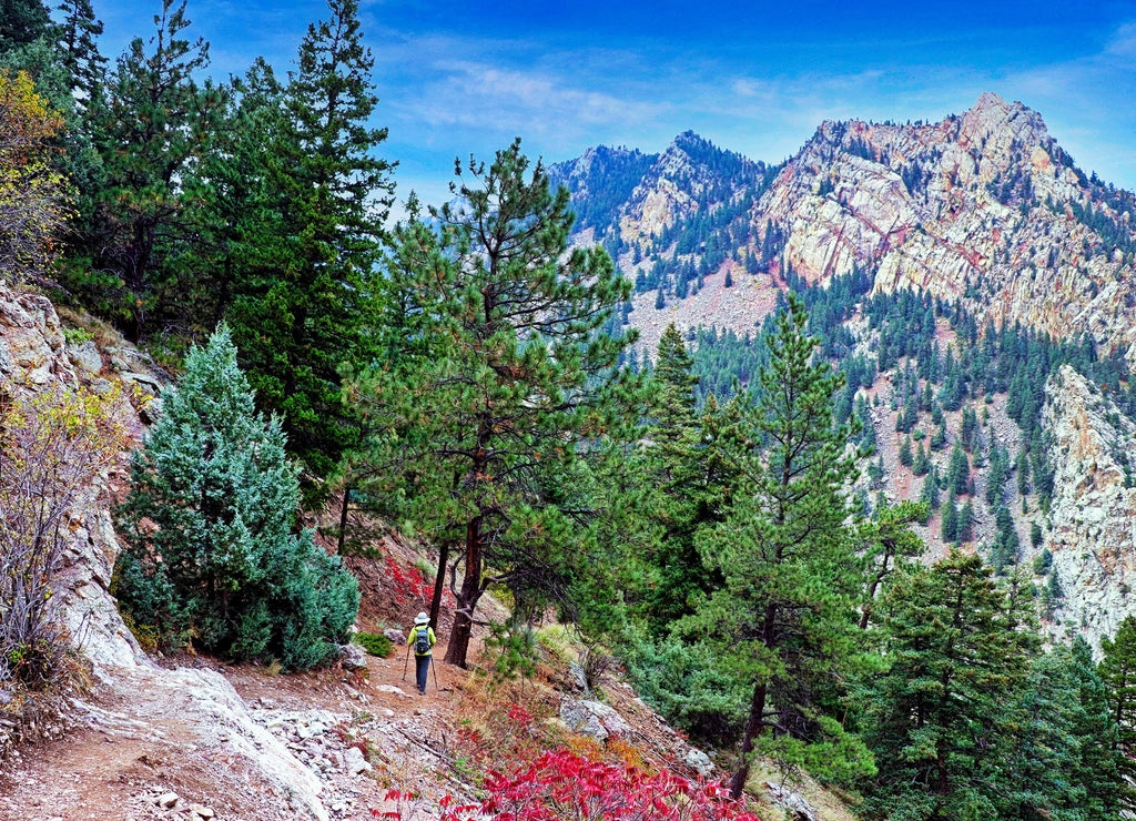 Hiker on the Rattlesnake Gulch Trail in Eldorado Canyon State Park, Boulder, Colorado