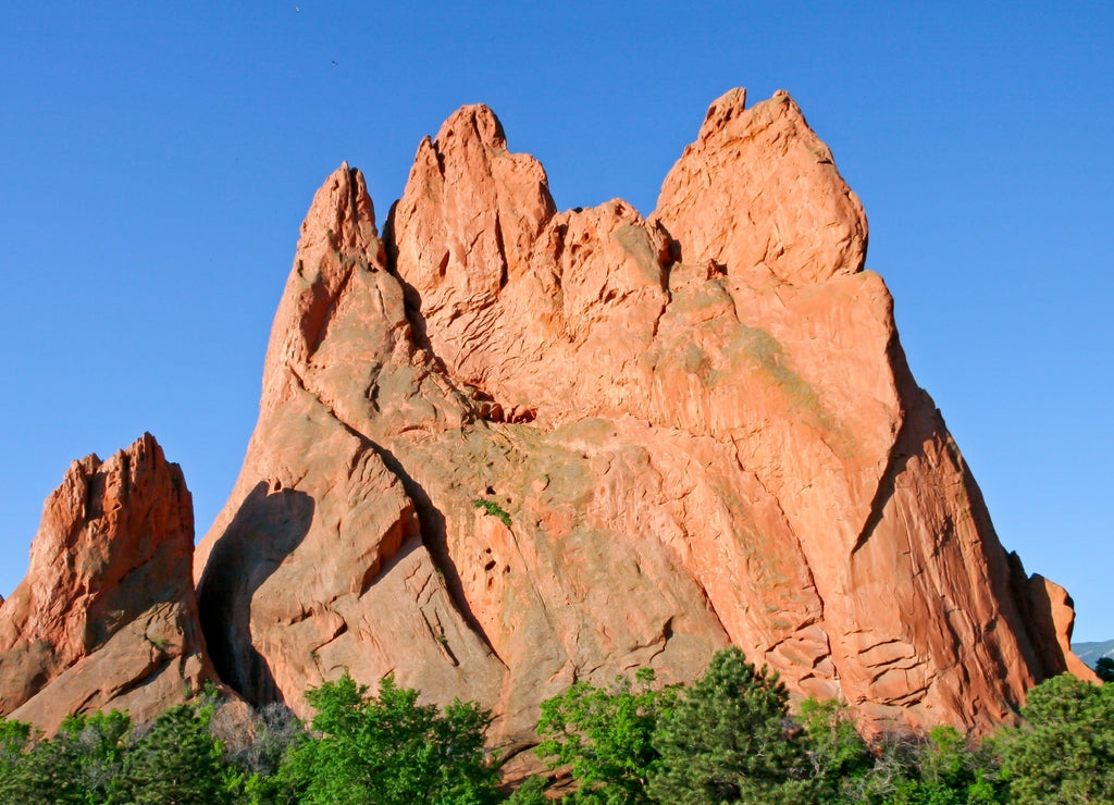 Garden of the Gods Monolith - Huge red rock outcropping rises into the bright blue spring sky at the Garden of the Gods in Colorado Springs, El Paso County, Colorado
