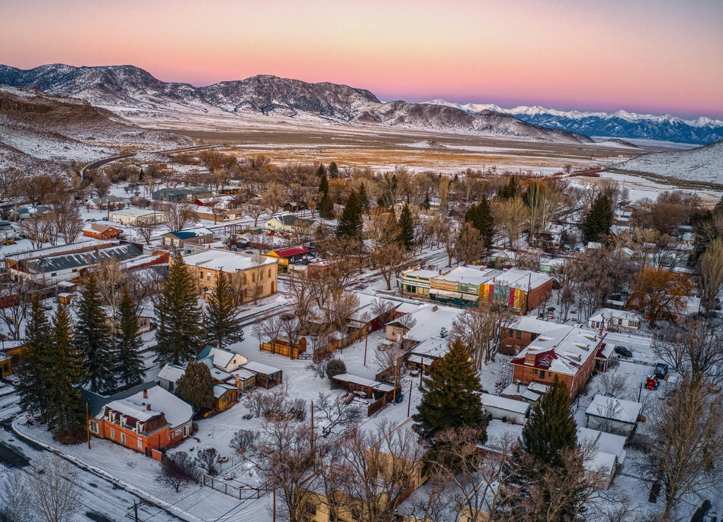 Aerial View of Saguache, Colorado at the edge of the San Luis Valley