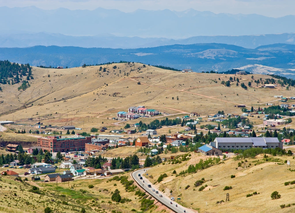 Cripple Creek Aerial - National Historic District view from the air in small Gambling town of Cripple Creek in Teller County, Colorado