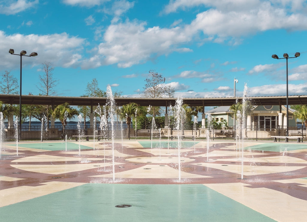 Splash pad at Fort Mellon Park in historic Sanford, Florida