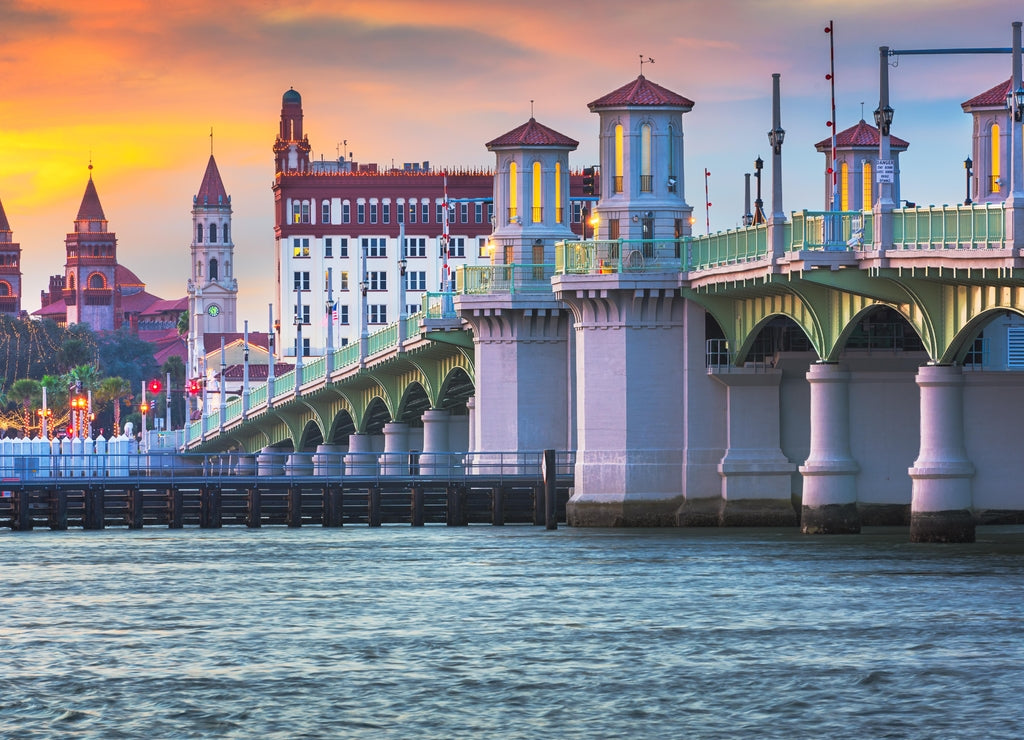 St. Augustine, Florida, USA city skyline and Bridge of Lions