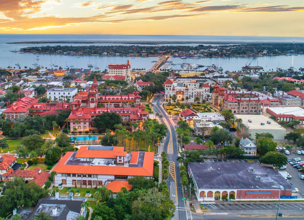 St Augustine, Florida, USA Downtown Drone Skyline Aerial