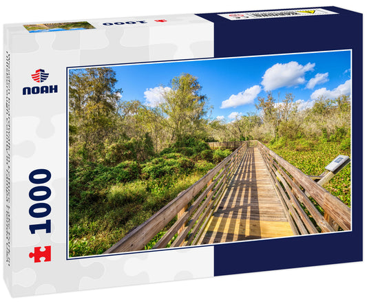 Wooden boardwalk in Lettuce Lake Park in Hillsborough County in Tampa Florida USA