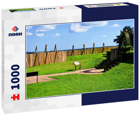 Fort Caroline National Memorial, Florida: Fort de la Caroline reconstruction, an attempted French colonial settlement on St. Johns River. Stockade wall. Timucuan Ecological Historic Preserve