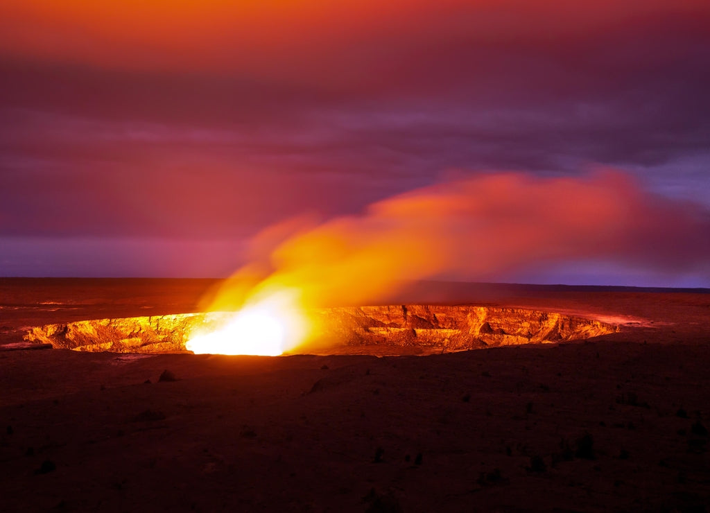 Kilauea volcano crater colors the sky in Hawaii Volcano National Park, Big Island, Hawaii, USA