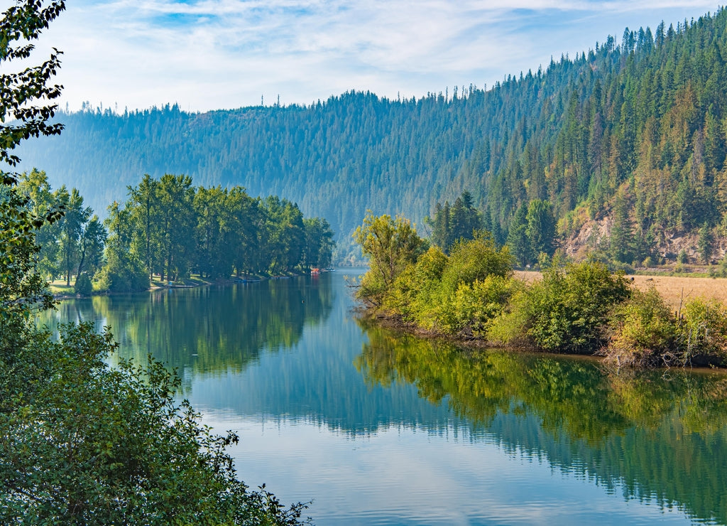 Travel on the Saint Joe River Scenic Byway in Idaho – Landscape of the Saint Joe River Near Cedar Point in Benewah County