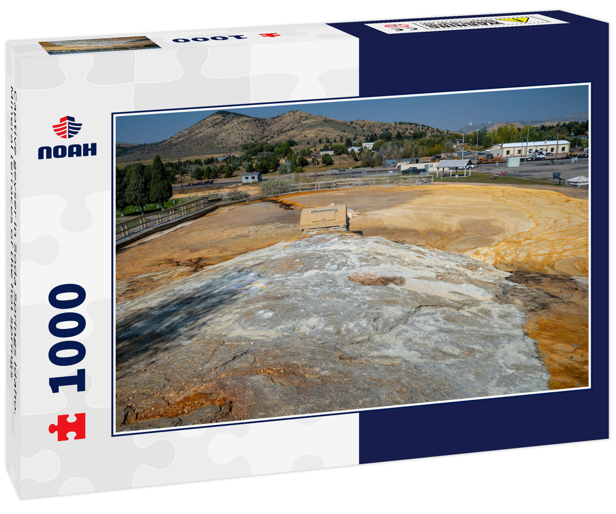 Captive geyser in Soda Springs Idaho. Mineral terraces of the hot springs
