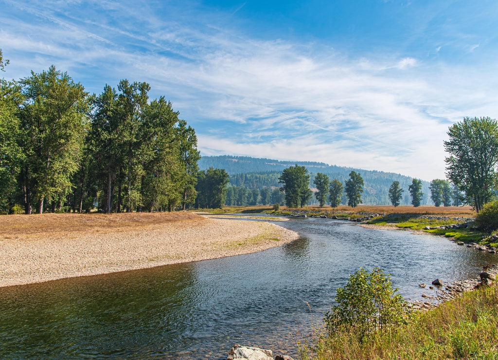Travel on the Saint Joe River Scenic Byway in Idaho – Landscape of the Sweeping Saint Joe River Near Calder Idaho in Shoshone County Idaho-6