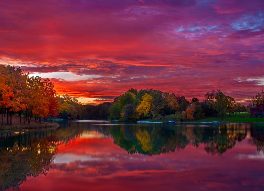 Autumn Sunrise Over A Lake In Woodford County, Illinois