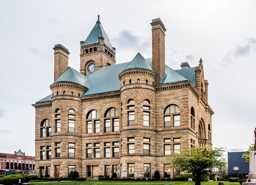 Hartford City, Indiana, United States - May 8th, 2021: A view of the courthouse in Hartford City, Indiana