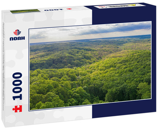 Beautiful summer landscape with dense green vegetation against cloudy sky. Brown County, Indiana