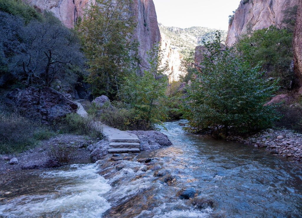 River crossing along the trail at the Catwalk Recreation Area of the Gila National Forest New Mexico USA