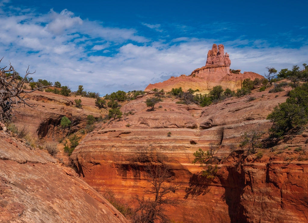 Church Rock and eroded rock wall trails in Red Rock Park in Gallup, McKinley County, New Mexico, USA