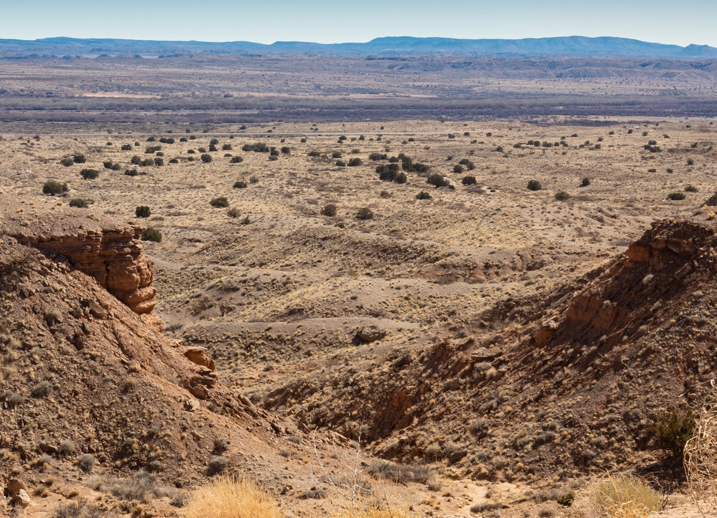 Expansive view of the New Mexico Desert, seen from atop a ridge in the Sevilleta National Wildlife Refuge, Horizontal aspect
