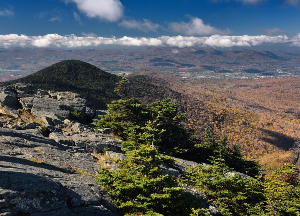 Mendon Peak in Coolidge State Forest and Rutland Vermont from Killington Mountain Resort in Fall