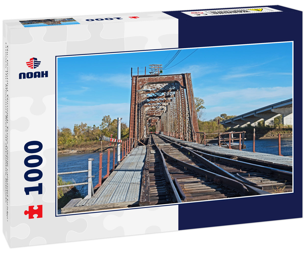 The beautiful Through Truss swing railroad bridge crosses the Missouri River at Atchison, Kansas