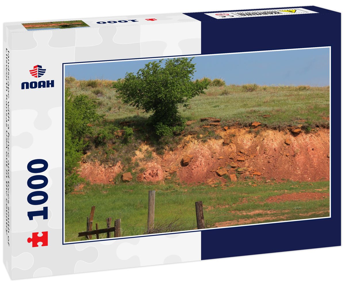 landscape with a fence and trees south of Ellsworth Kansas USA out in the country