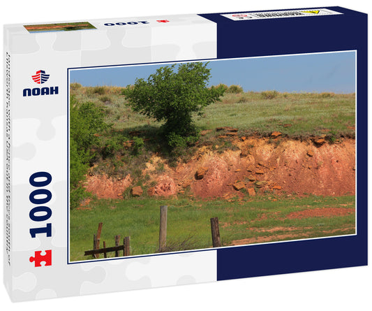 landscape with a fence and trees south of Ellsworth Kansas USA out in the country