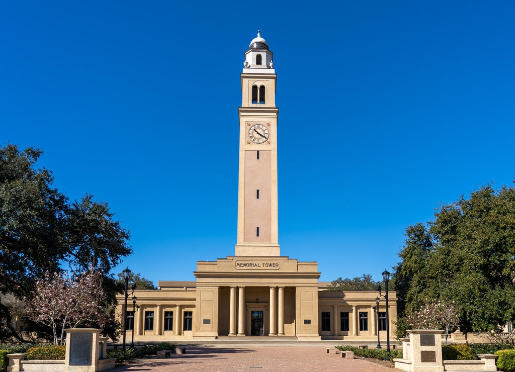 Memorial Tower in Louisiana State University in Baton Rouge, Louisiana, USA. Louisiana State University is a public land-grant research university