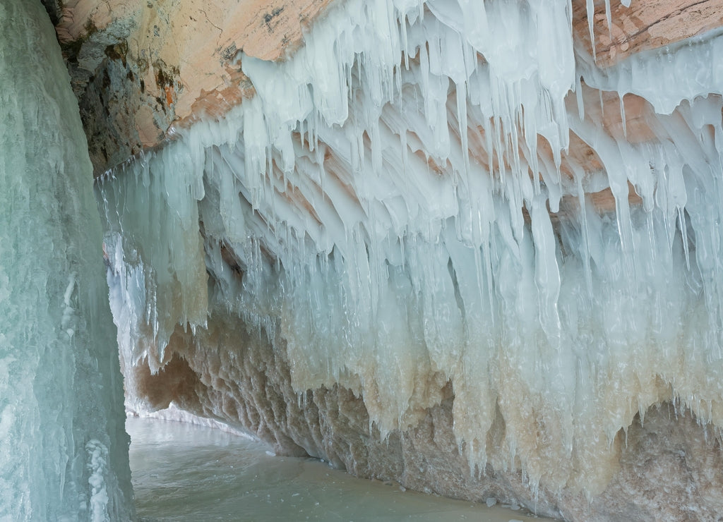 Landscape of an ice cave interior, Grand Island National Recreation Area, Lake Superior, Michigan's Upper Peninsula, USA