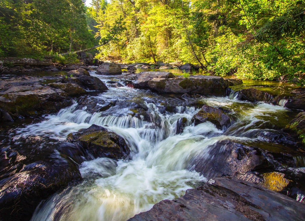 Michigan Upper Peninsula Waterfall Landscape. Silver Falls is one of several waterfalls located in the forest of Baraga County, Michigan