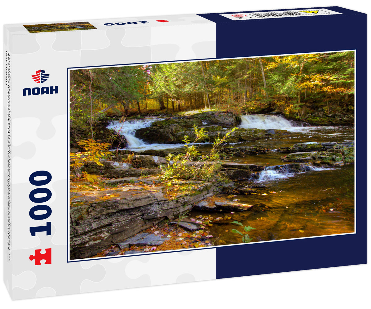 Double Waterfall with fall foliage on the Falls River in the small town of L'Anse in the Upper Peninsula of Michigan